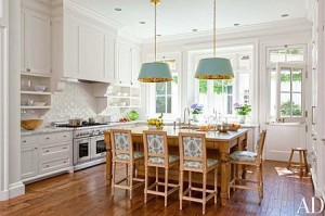 Kitchen with blue ceiling lights family